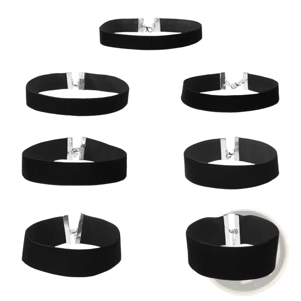 Black velvet choker necklaces with silver-toned metal clasps vintage gothic jewelry accessory in black velvet