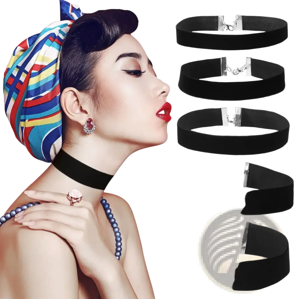 Black velvet choker necklace with silver-toned clasp vintage gothic jewelry accessory for elegant style
