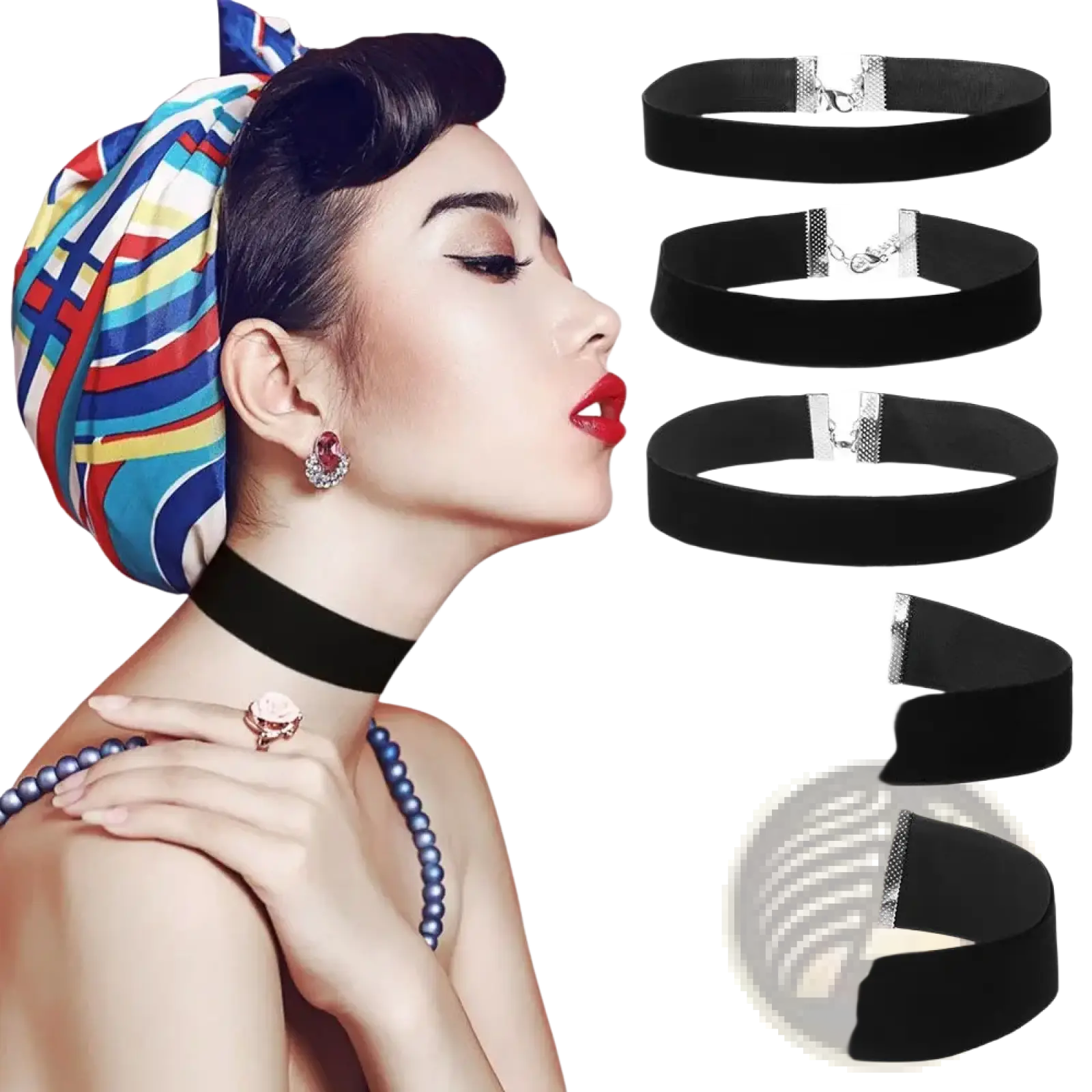 Black velvet choker necklace with silver-toned clasp vintage gothic jewelry accessory for elegant style