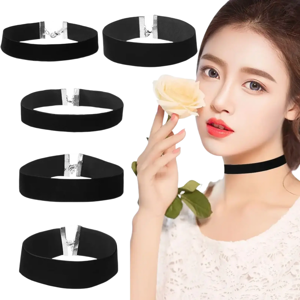 Black velvet choker necklace with a silver-toned metal clasp vintage gothic jewelry accessory