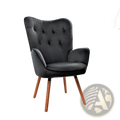 Black velvet tufted wingback accent chair with wooden legs and soft fabric upholstery for stylish seating