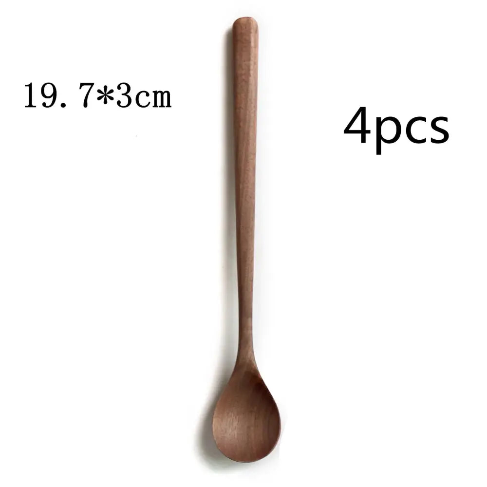 Handcrafted black walnut wood dining spoon set featuring a simple light brown wooden spoon with a smooth finish