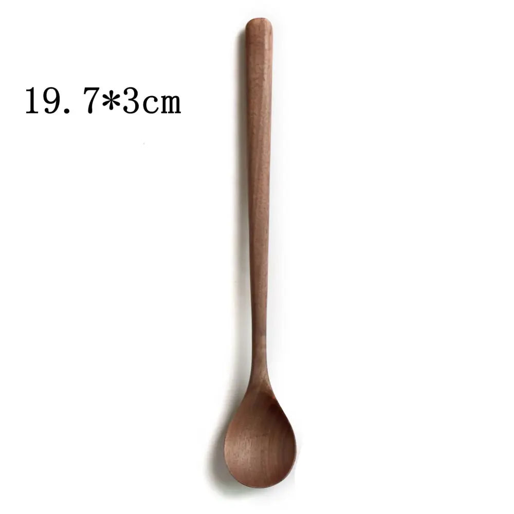 Handcrafted black walnut wood dining spoon set featuring a sleek light brown wooden spoon with polished finish