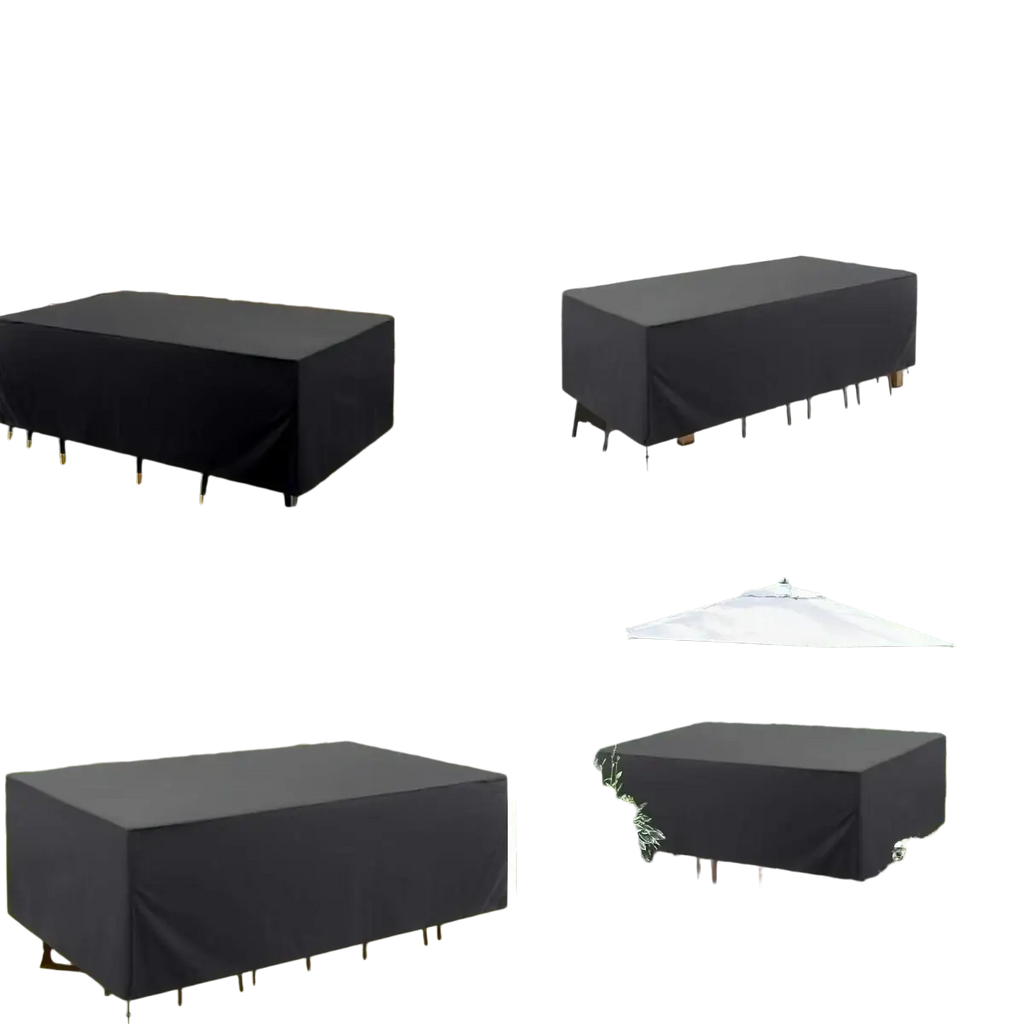 Black waterproof patio furniture cover set with smooth weather-resistant fabric and reinforced corners for outdoor use