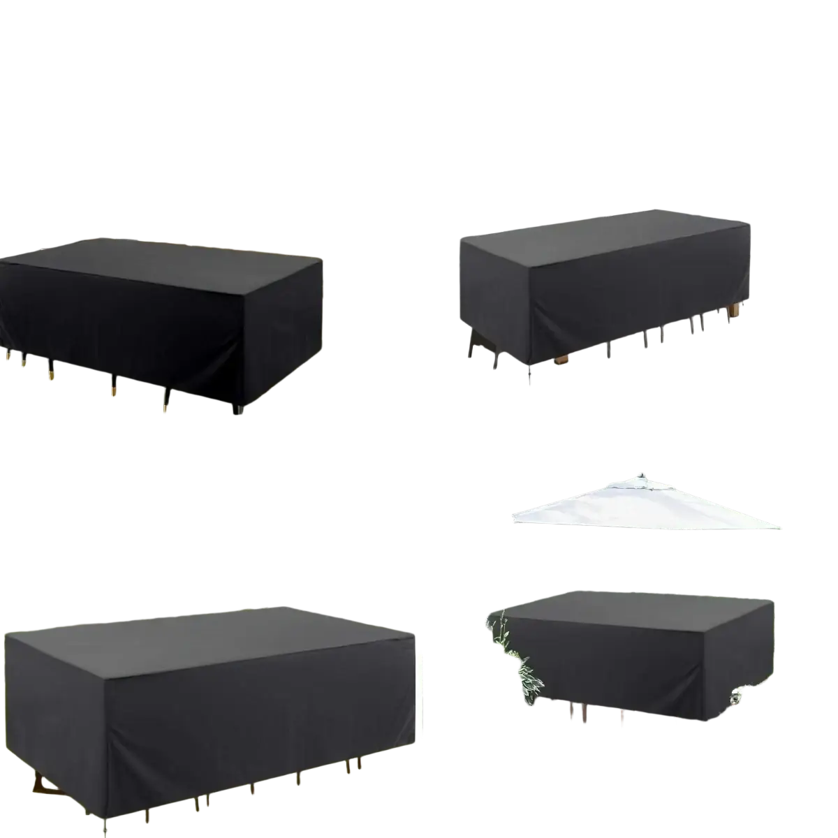 Black waterproof patio furniture cover set with smooth weather-resistant fabric and reinforced corners for outdoor use