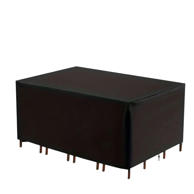 Black waterproof patio furniture cover set with durable fabric and brown wooden legs for outdoor protection cover set
