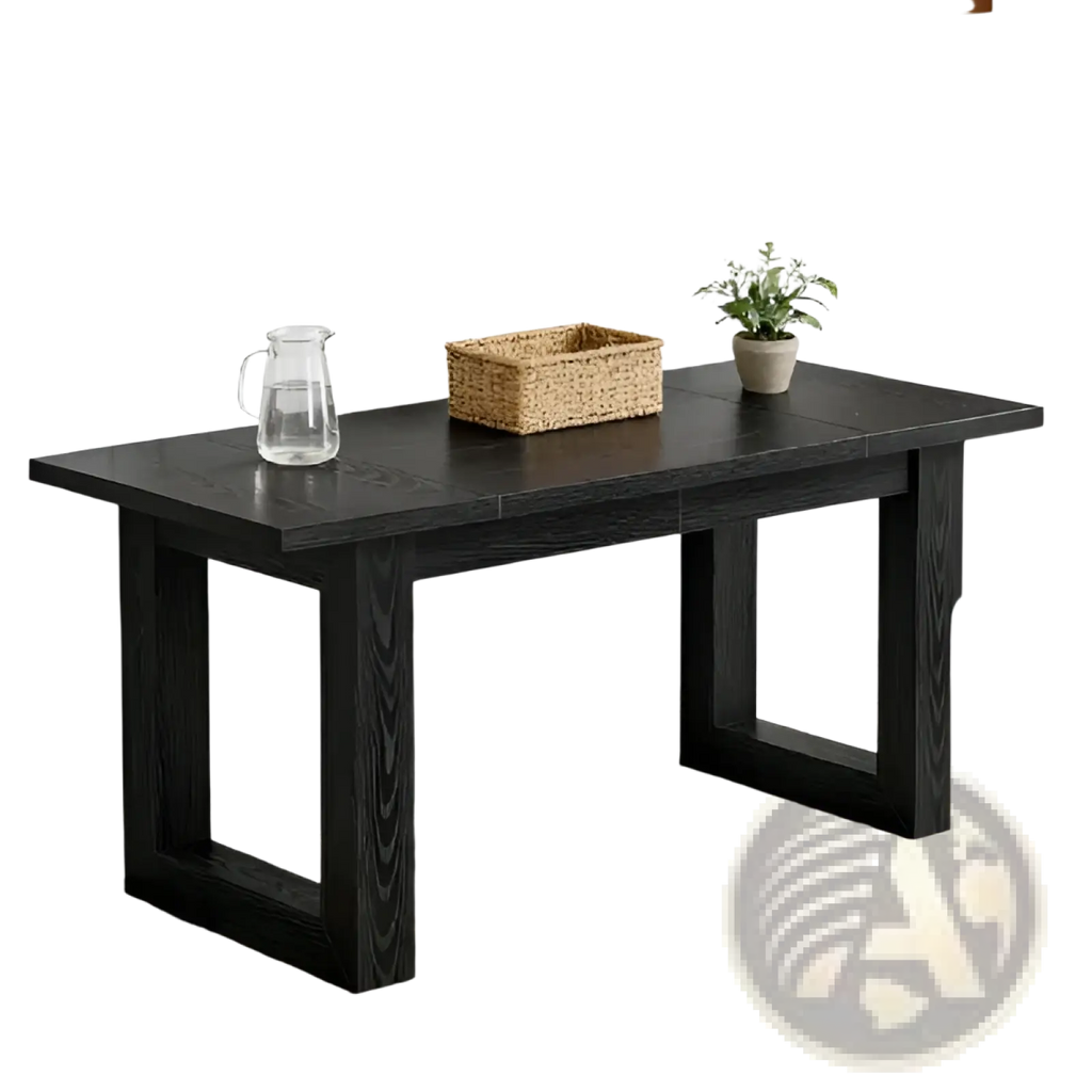 Black wooden office desk with a modern minimalist design and sturdy rectangular legs for a professional workstation