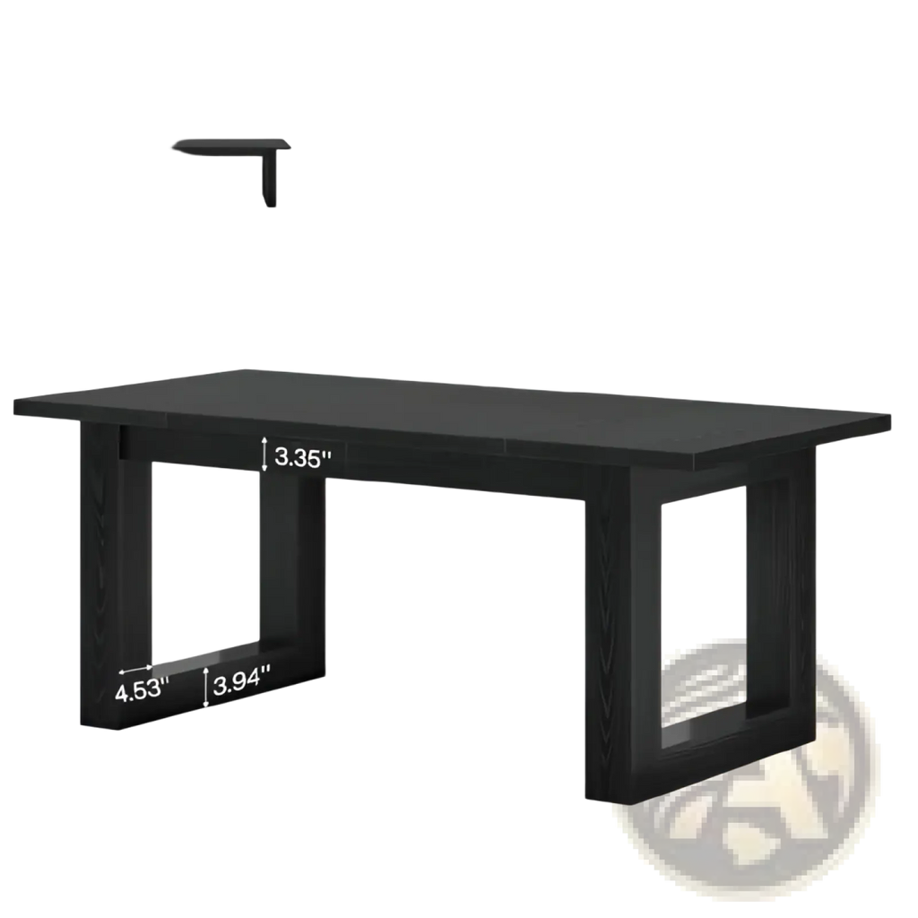 Black wooden office desk with sturdy square legs featuring a modern minimalist rectangular design for workstation use