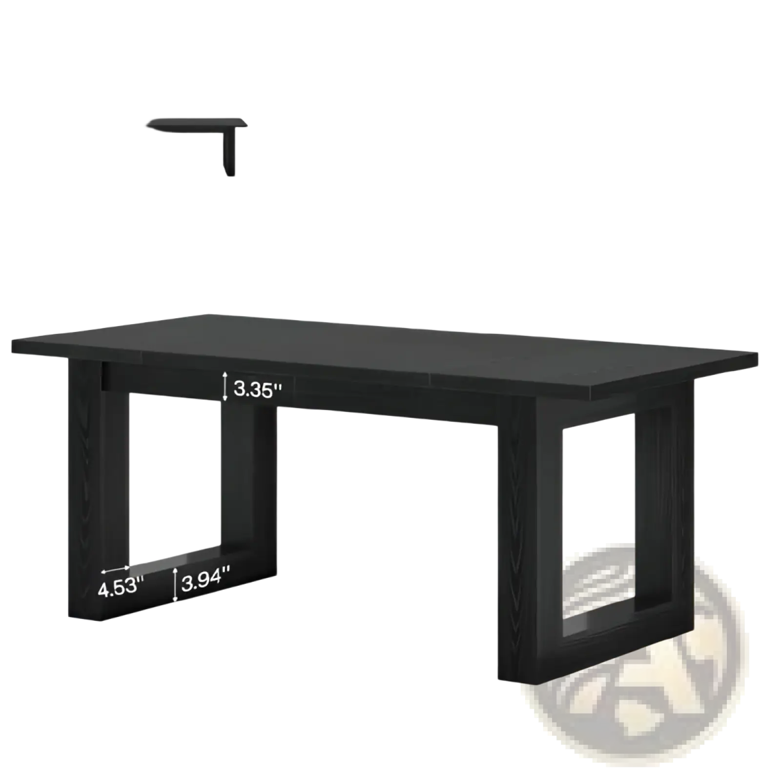 Black wooden office desk with sturdy square legs featuring a modern minimalist rectangular design for workstation use