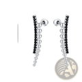 Silver drop earrings with black zircon and polished silver beads in a cascading curved design