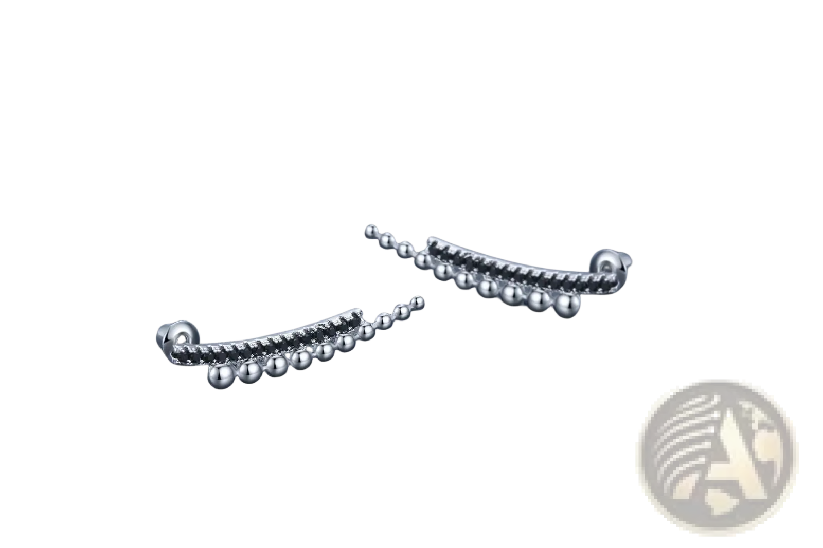 Silver-toned ear cuffs with sleek curved design and beaded textured detailing in black zircon and silver beaded cascading drop earrings