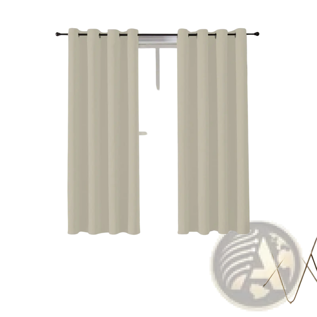 Cream-colored blackout curtains with solid fabric and simple grommet top design 132x242cm pair