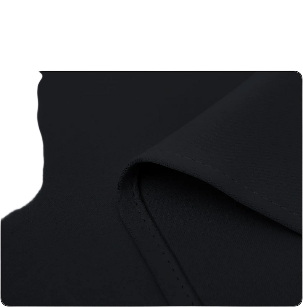 Black fabric with precise hemming on the back side of blackout curtains 3 layer eyelet pair cream 132x242cm