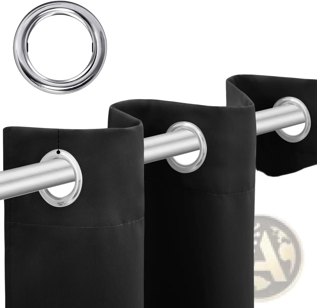 Blackout curtains 3 layer eyelet pair cream 132x242cm with black fabric and silver metal grommets 1.6 inches diameter