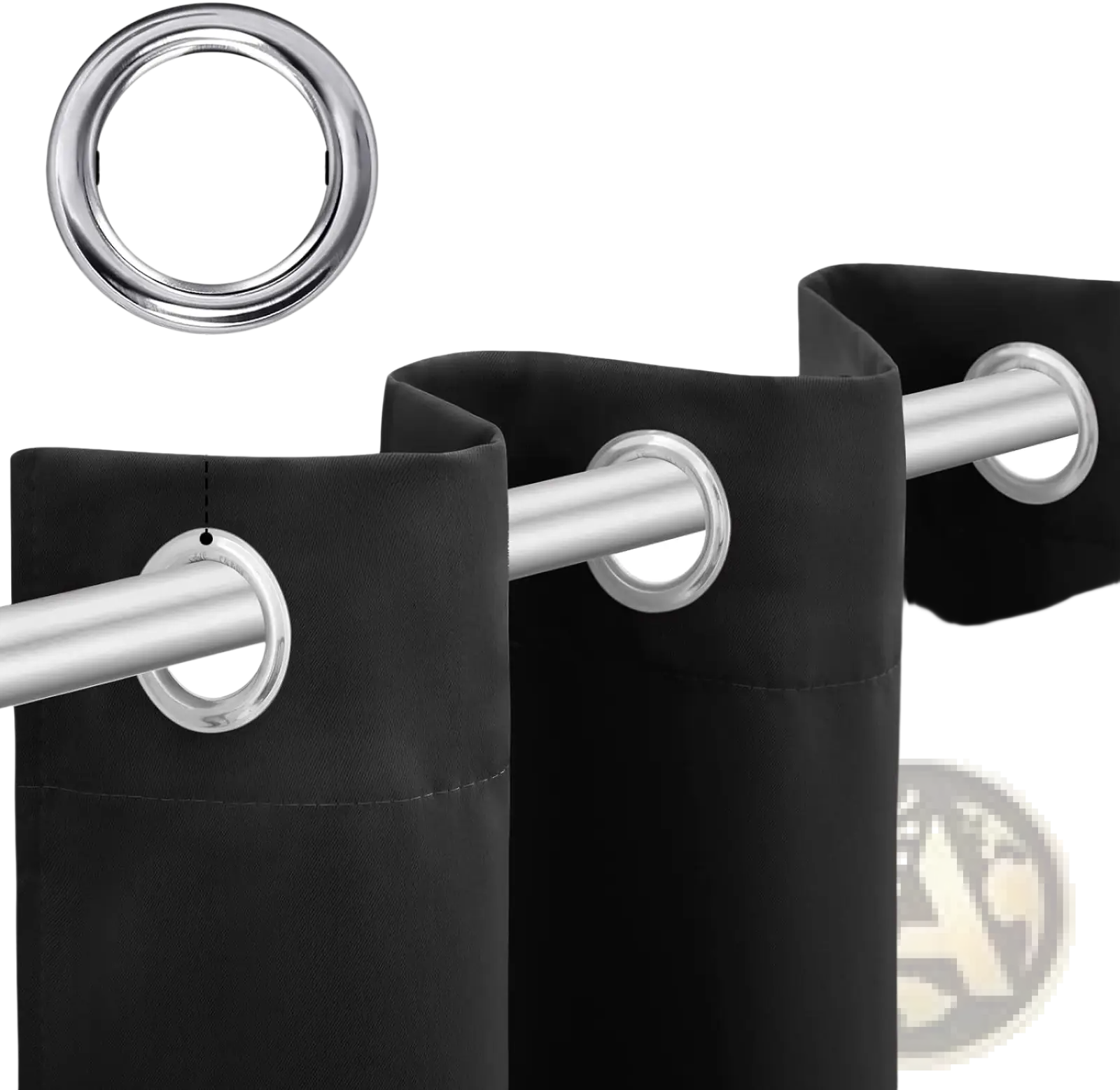 Blackout curtains 3 layer eyelet pair cream 132x242cm with black fabric and silver metal grommets 1.6 inches diameter
