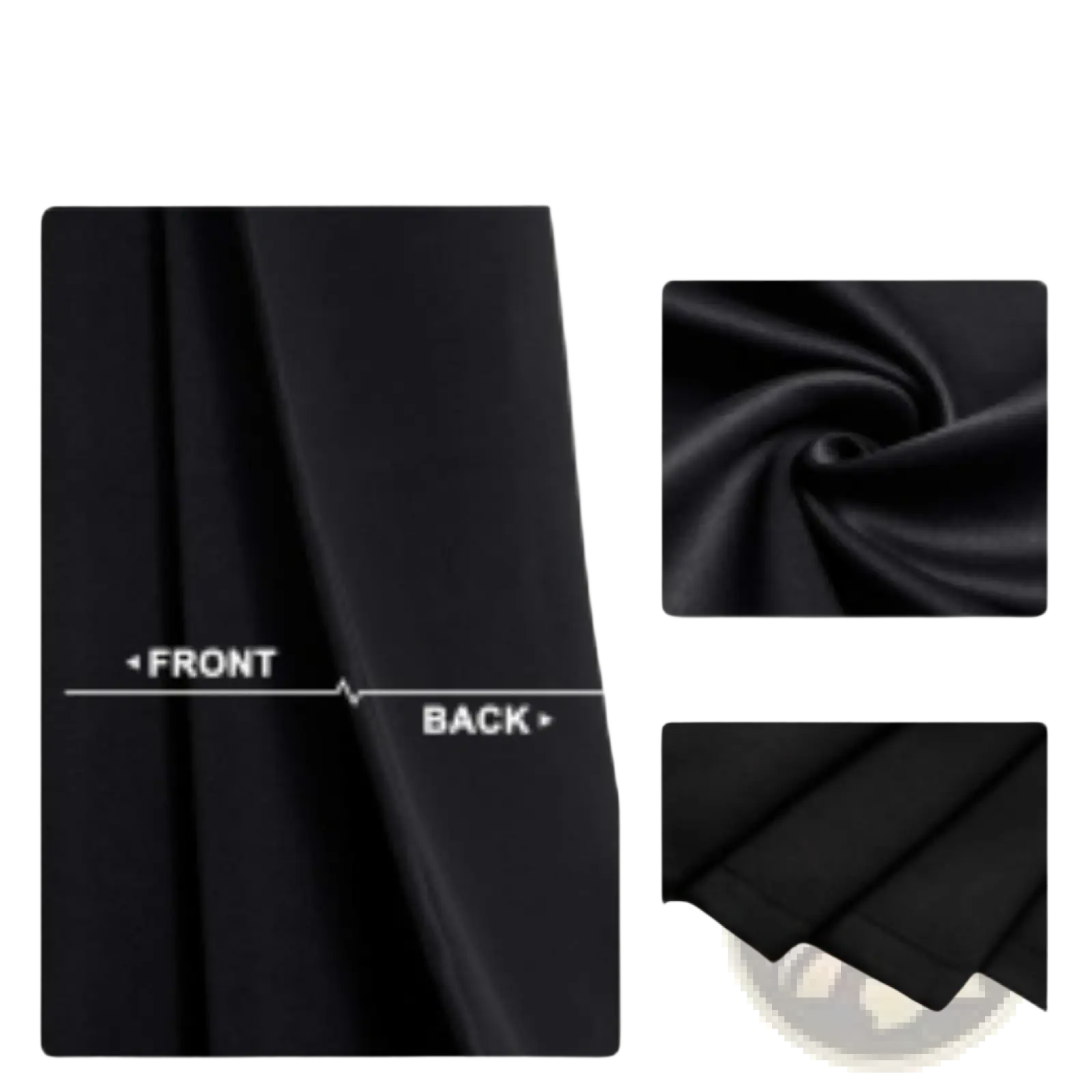 Black fabric blackout curtains 3 layer grommet pair with soft smooth texture and precise seam detailing