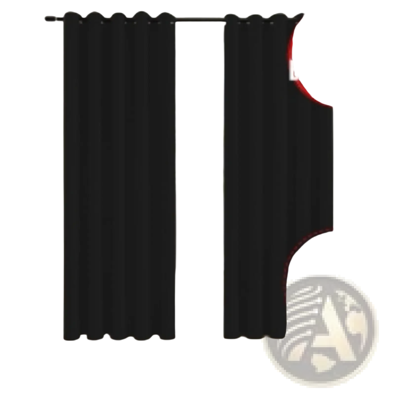 Blackout curtains 3 layer grommet pair in smooth solid black fabric measuring 132cm by 114cm