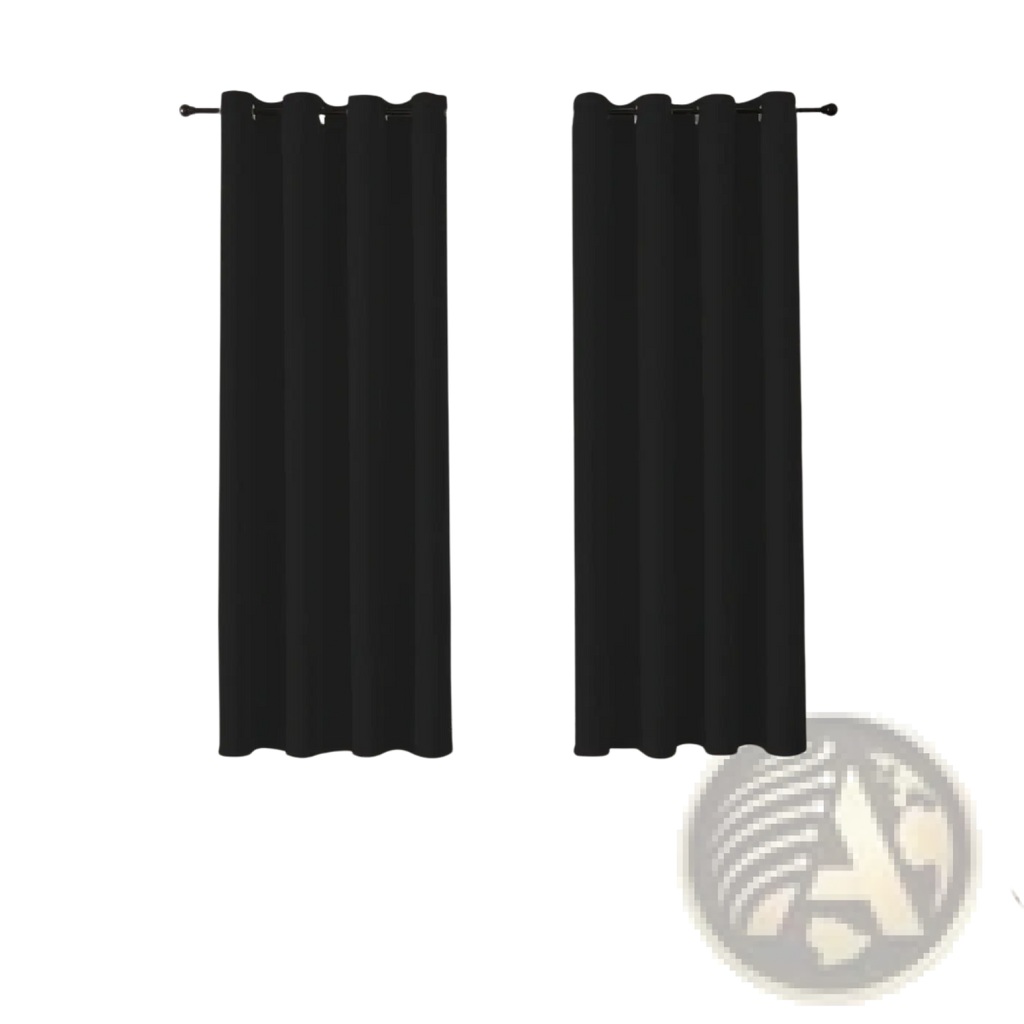 Black grommet-top blackout curtains 3 layer fabric pair 132cm x 114cm ideal for room darkening and privacy