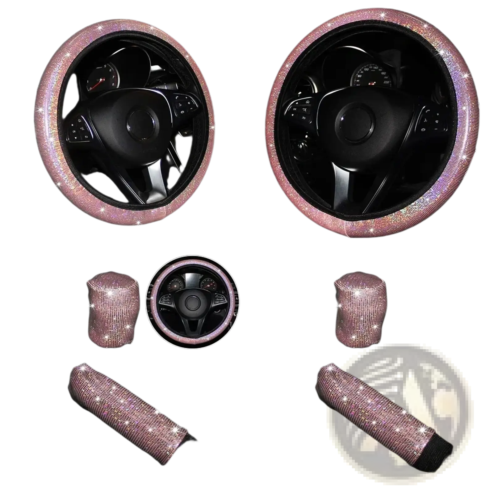 Bling rhinestone steering wheel cover featuring pink rhinestone embellishments for stylish car interior decor