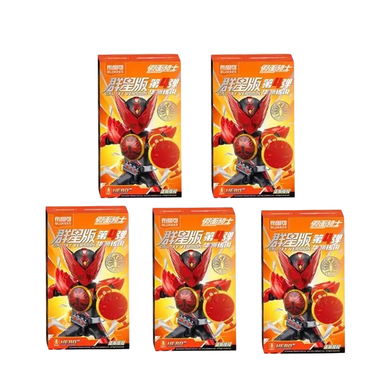 Blokees Kamen Rider Star Edition red and black action figure toy in vibrant orange packaging box for collectors