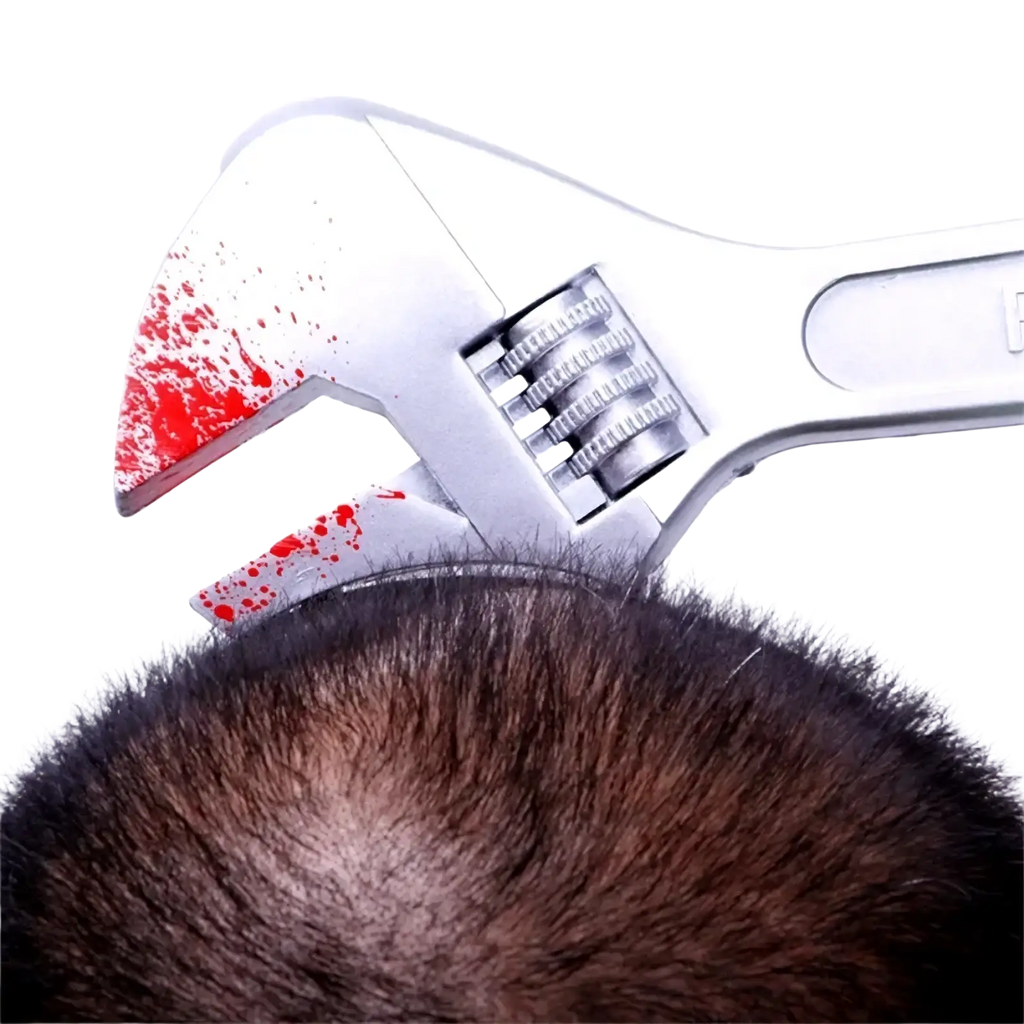 Silver adjustable wrench with red splatter design on jaws for bloody halloween weapon headbands horror party props