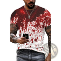 White and red splatter-patterned oversized short-sleeve cotton t-shirt with bloody print halloween graphic design for men