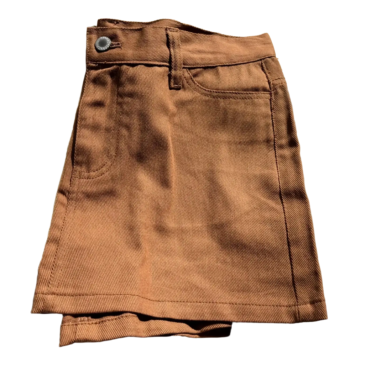 Brown denim mini skirt with button closure and front pockets complementing blue denim mini skirt y2k streetwear style