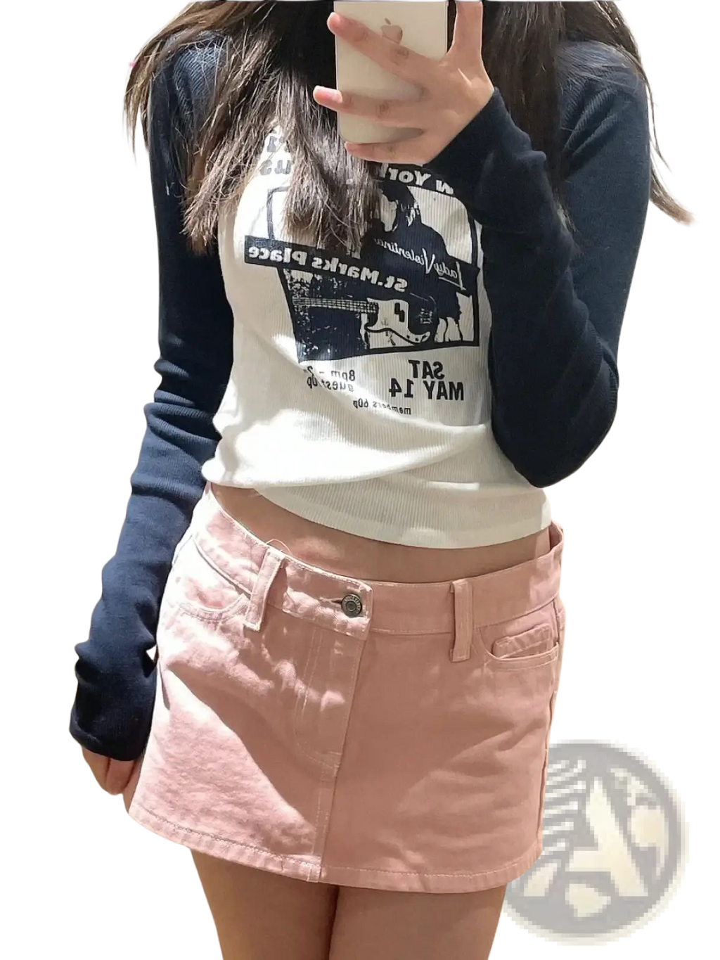 Pink denim mini skirt with button closure and front pockets designed in blue denim mini skirt high waist Y2K streetwear style