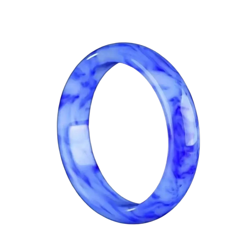 Blue jade bangle marbled bracelet for women with a translucent blue and white jade smooth polished surface