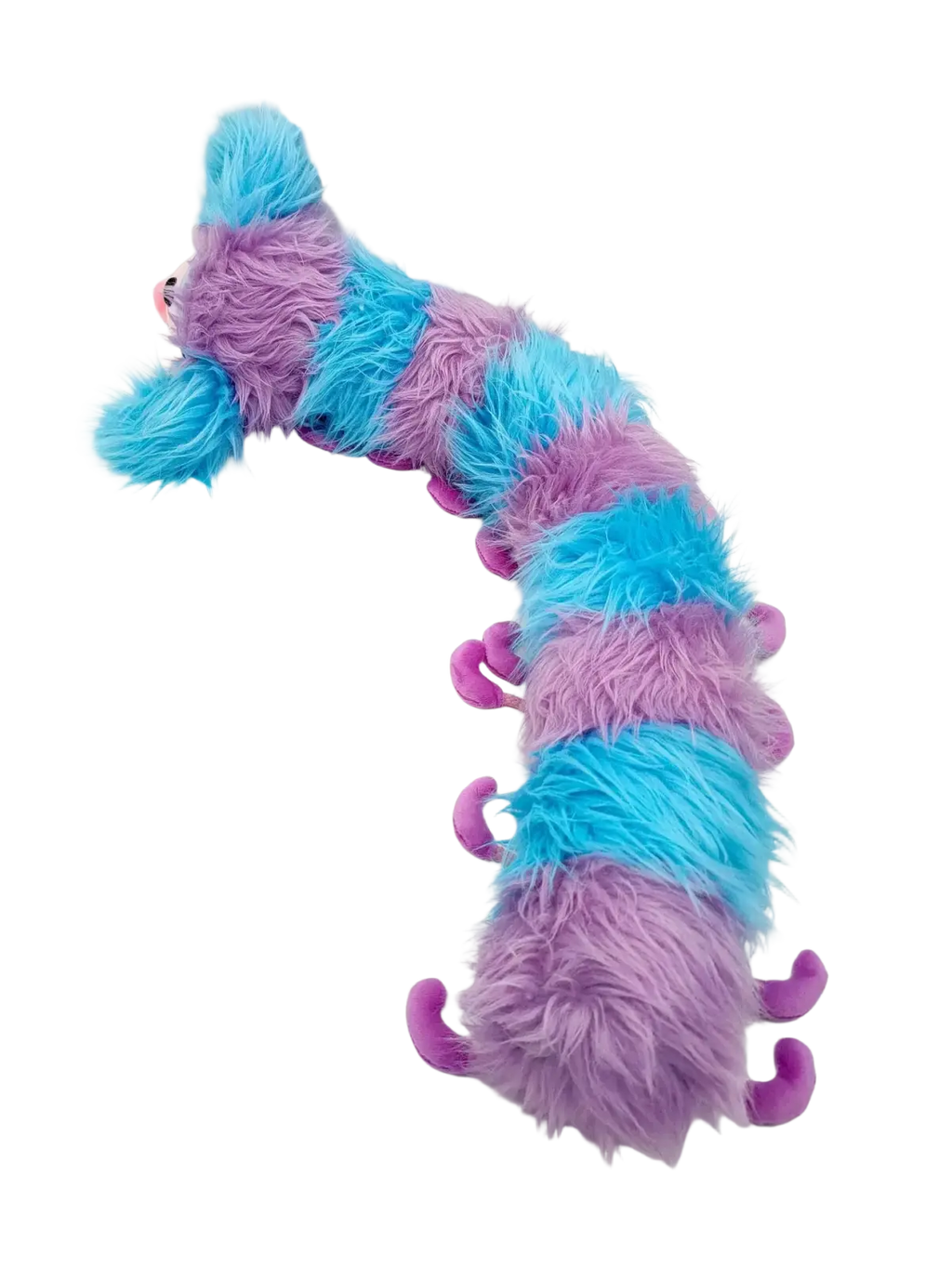 Blue and purple caterpillar plush toy with alternating bright fuzzy segments designed for children’s comfort and play