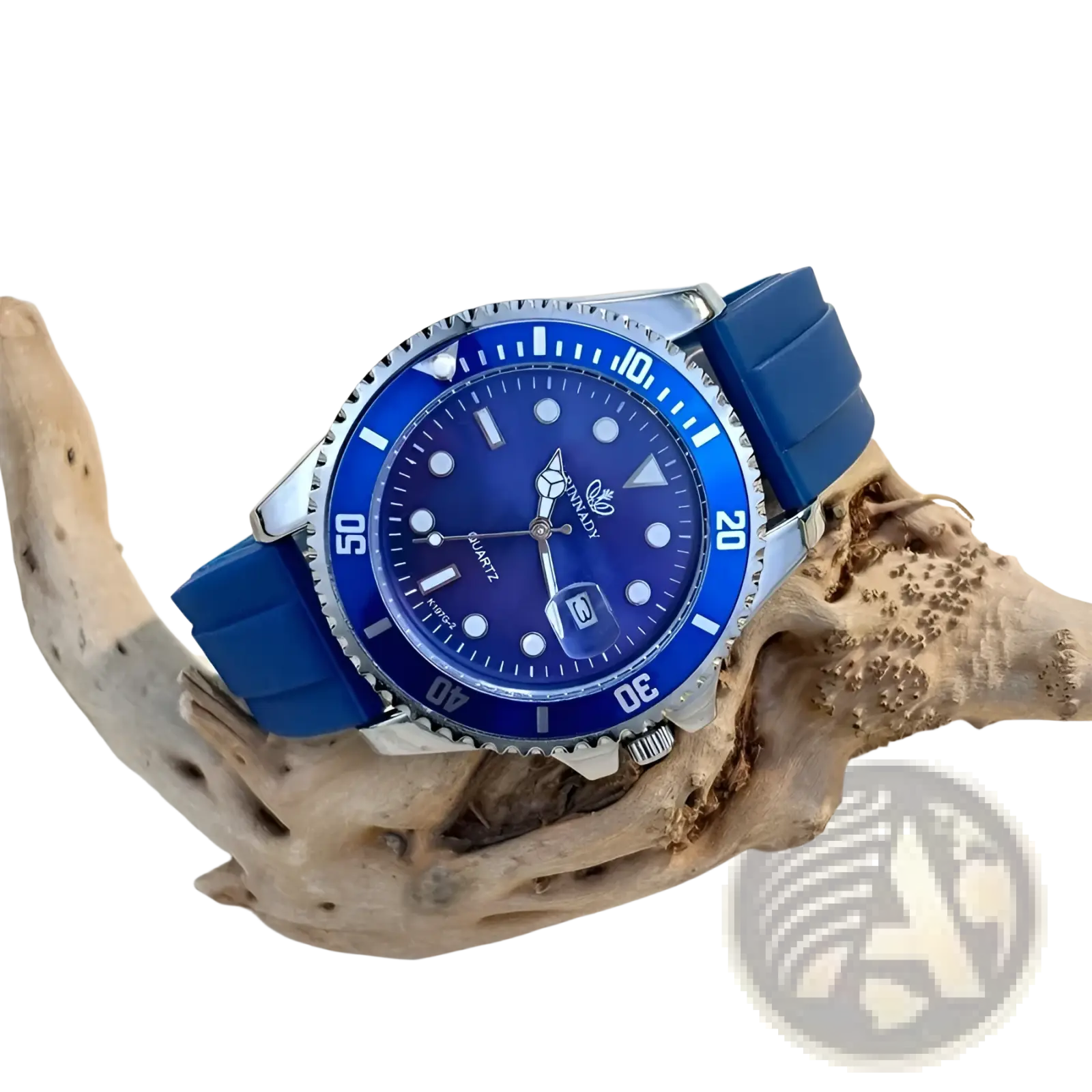 Blue sport quartz watch for men with vibrant blue dial white hour markers and matching rubber strap by innady