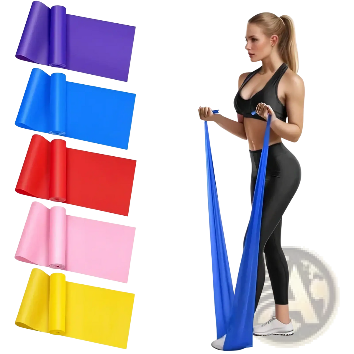 Blue yoga resistance band made of durable material for fitness and stretching exercises