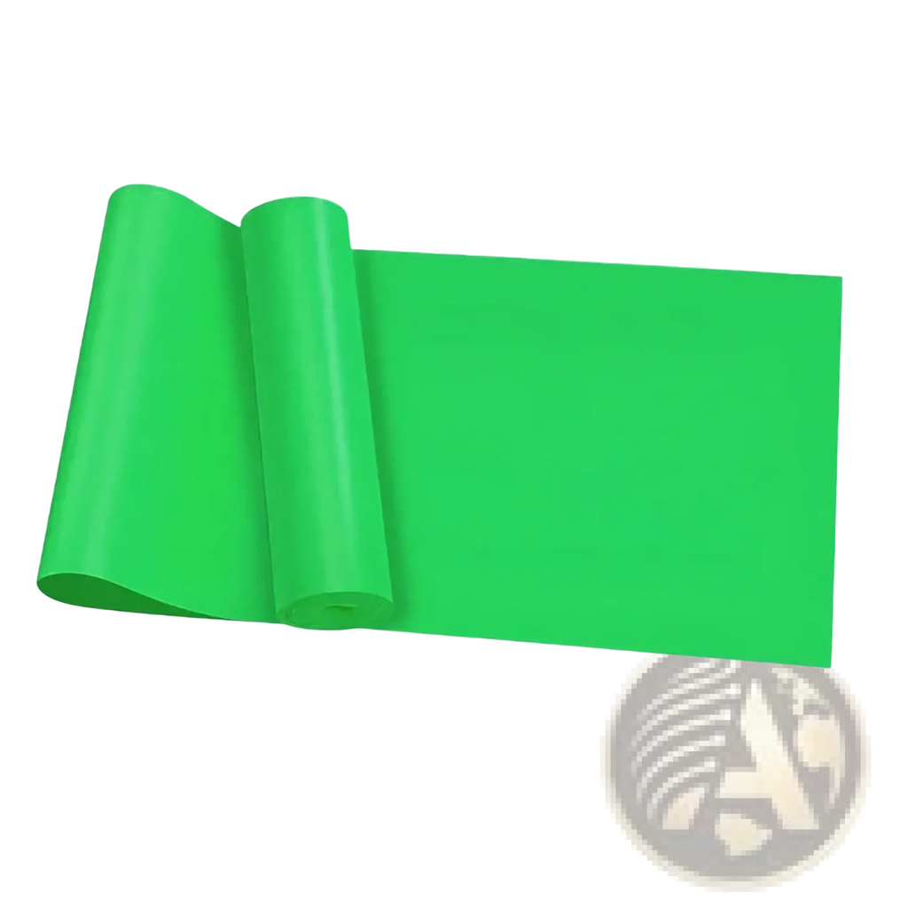 Bright green yoga resistance band made of smooth flexible material for fitness and stretching exercises