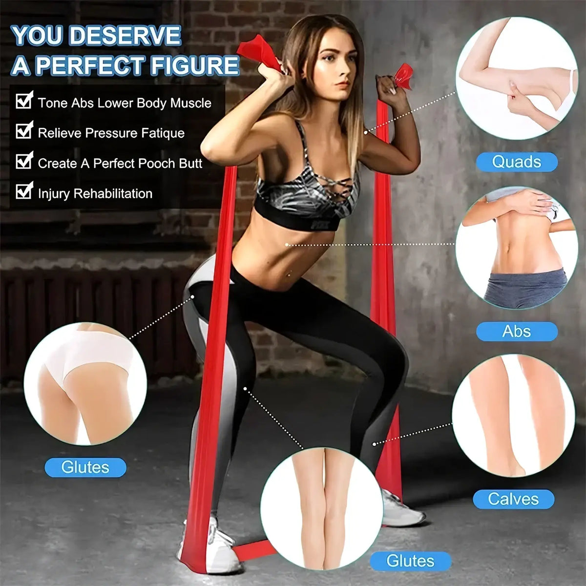 Red resistance band made of durable material for fitness and stretching complementing blue yoga resistance band