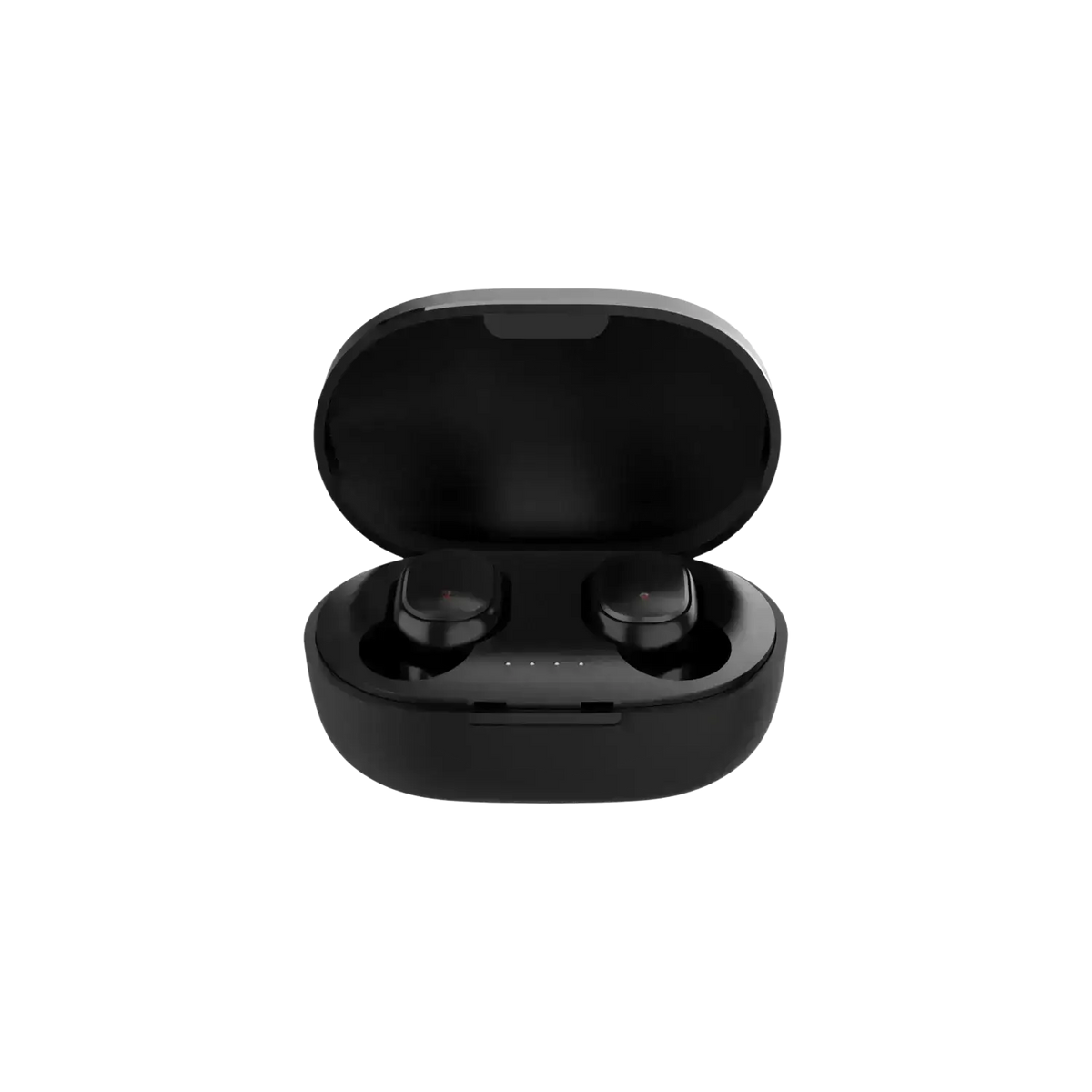 Black bluetooth 5.3 tws wireless earbuds in a sleek charging box with polymer lithium battery case