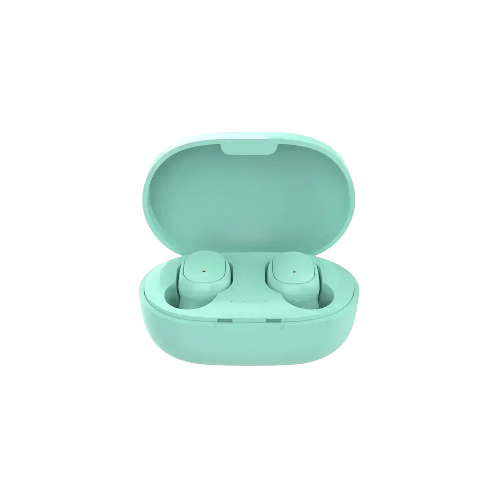 Mint green bluetooth 5.3 tws wireless earbuds with polymer lithium battery in matching charging box