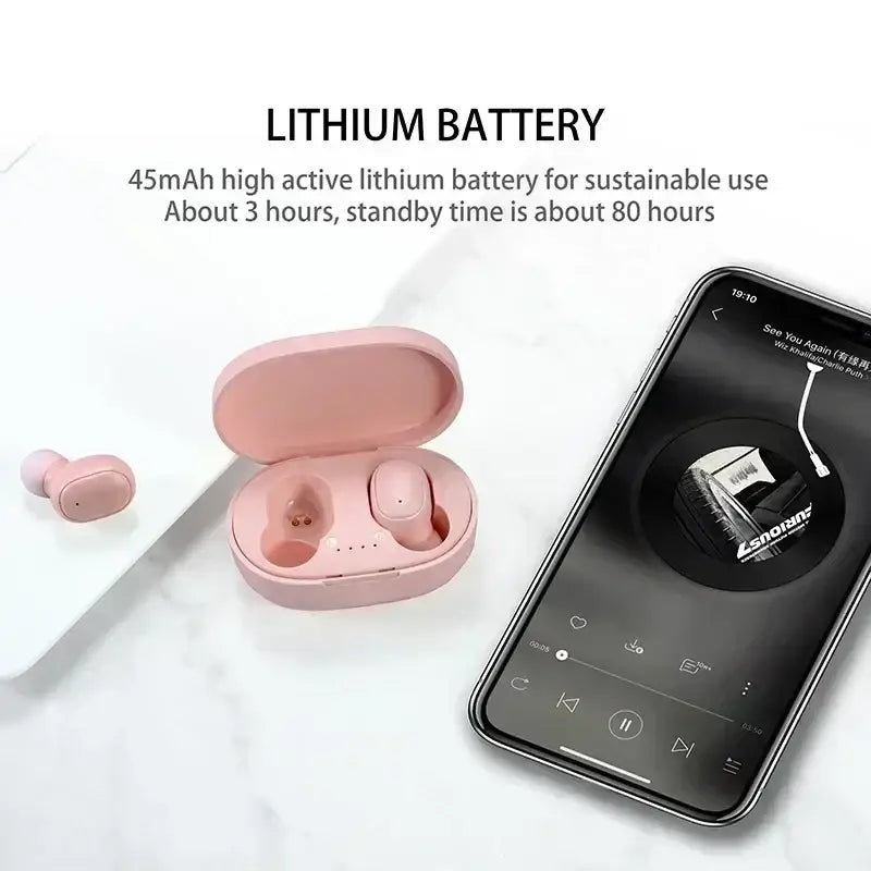Pink bluetooth 5.3 tws wireless earbuds with sleek plastic finish and 280mah charging box polymer lithium battery