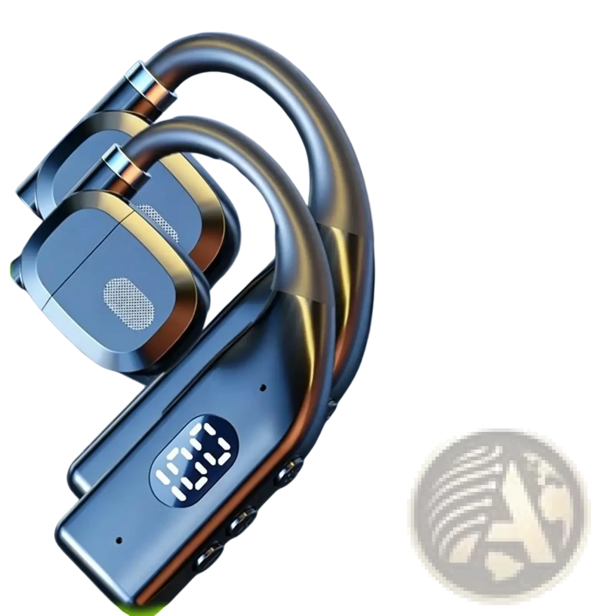 Black and gold bluetooth 5.4 wireless gaming sports earbuds with sleek curved design and led display charging case