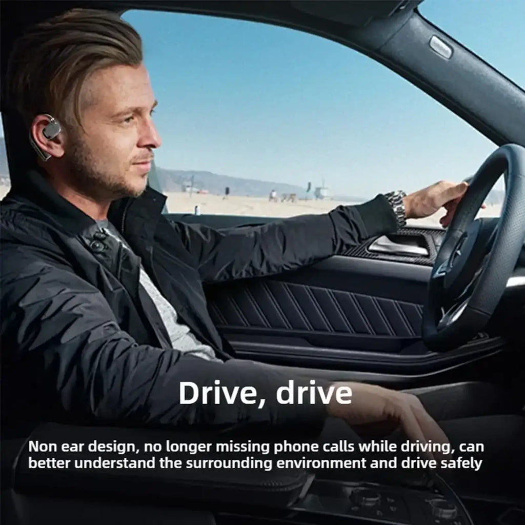 In-ear Bluetooth 5.4 wireless gaming sports earbuds with sleek metallic silver finish and secure fit for driving use