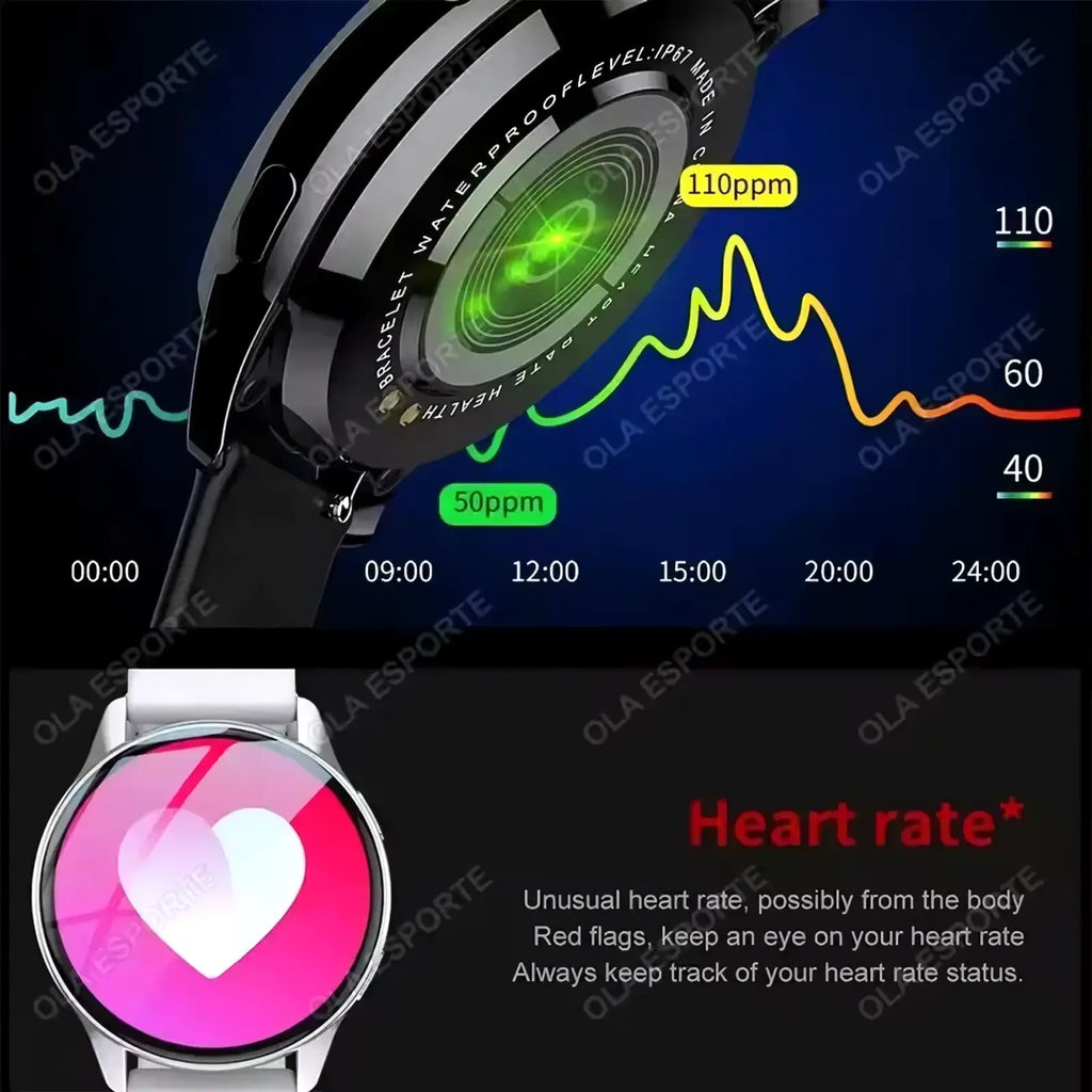 Black Bluetooth calling AMOLED smartwatch with digital heart rate display and white band for fitness tracking