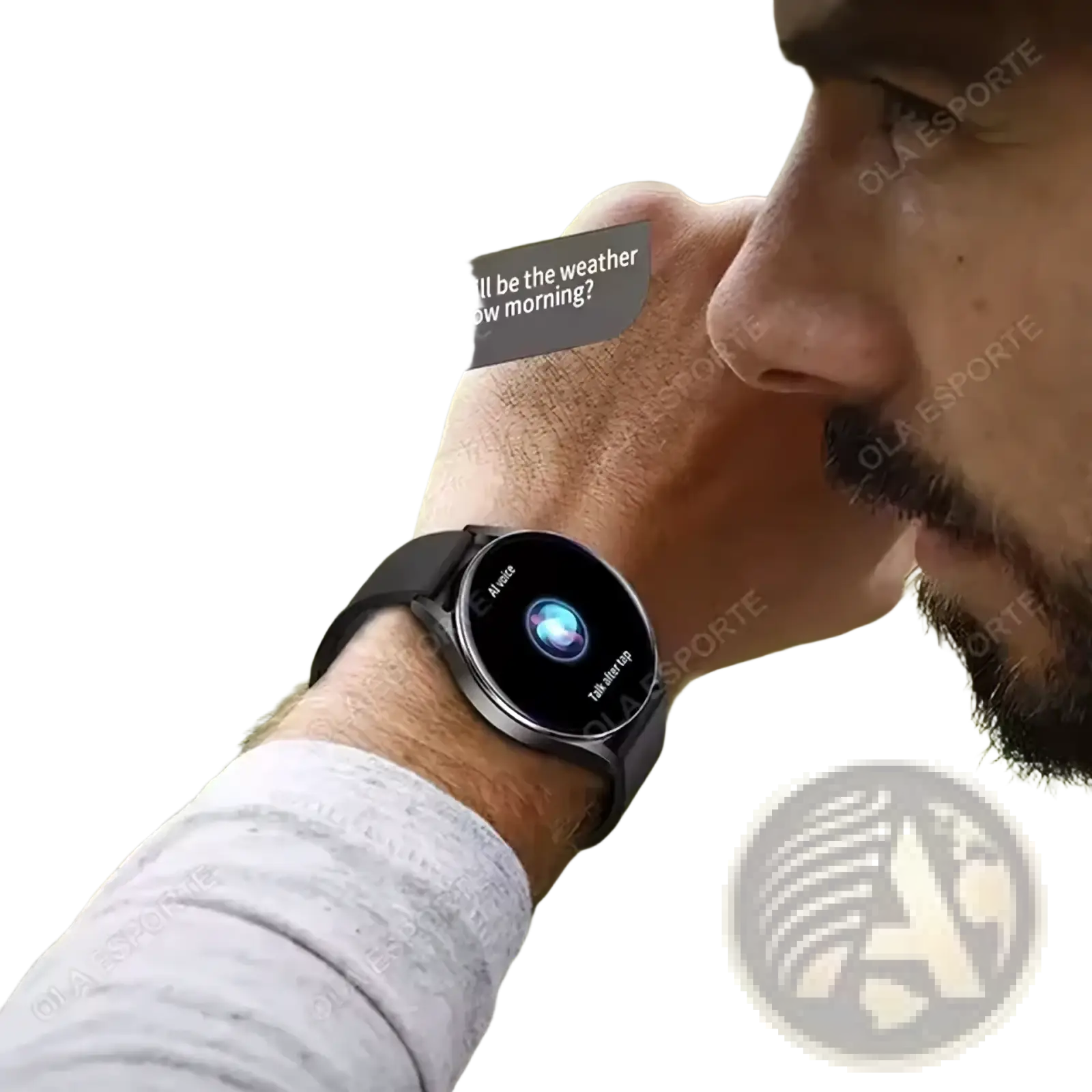 Black bluetooth calling amoled smartwatch with sleek circular screen and matching band worn on a wrist