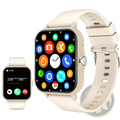 Cream-colored bluetooth calling smartwatch with 1.83 inch touch screen and matching silicone strap