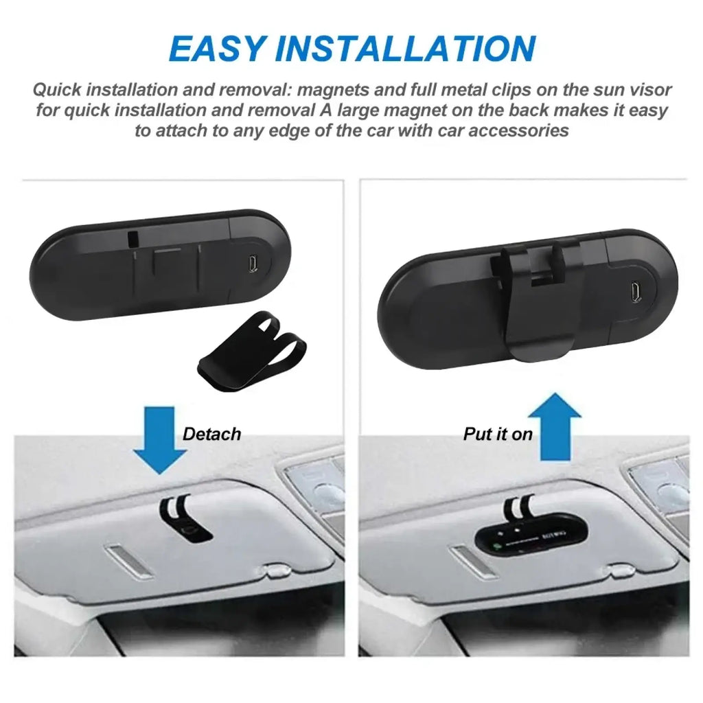 Black magnetic car sun visor clip with metal clip and magnet for easy attachment in bluetooth car speakerphone kit