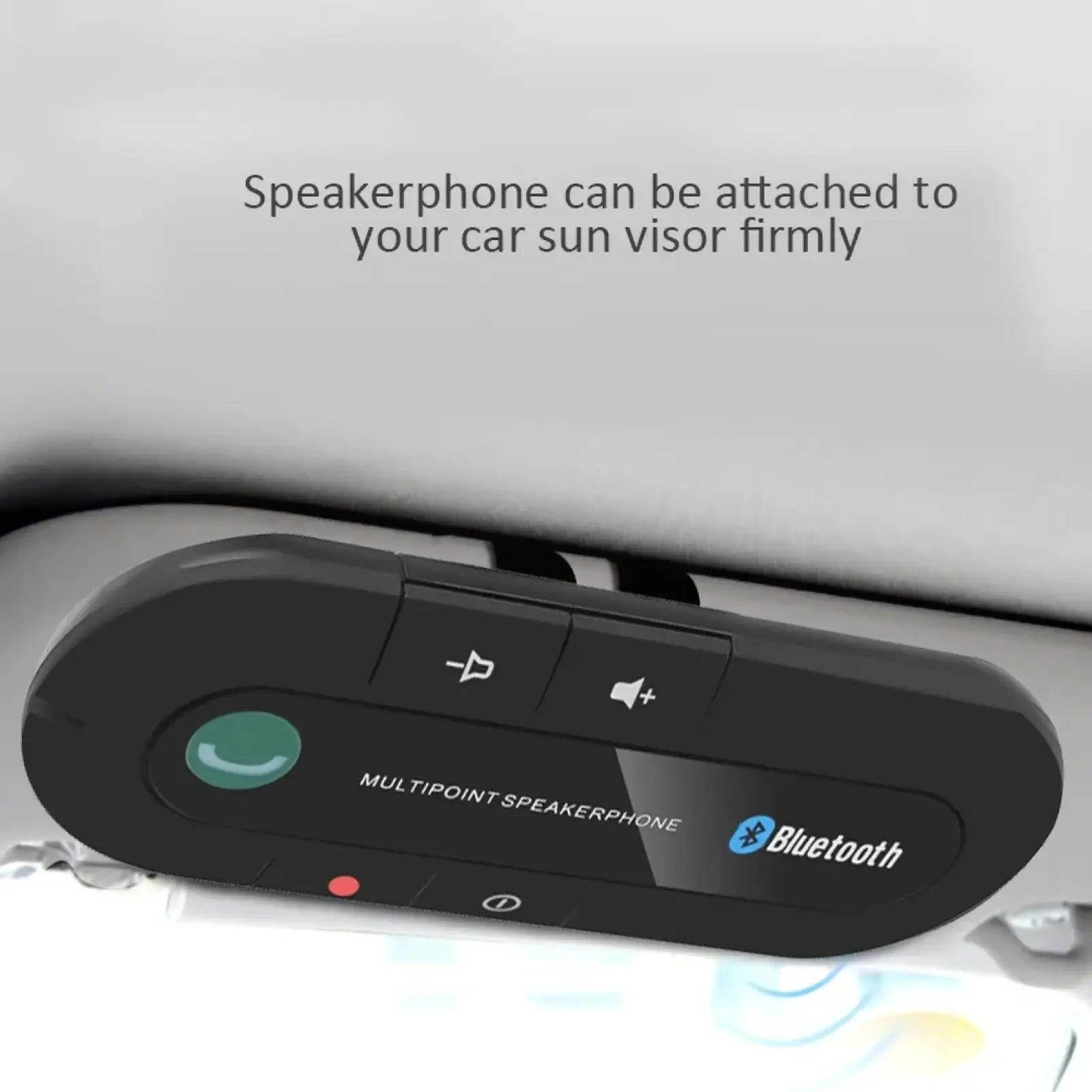 Black multipoint bluetooth car speakerphone wireless visor kit with green call button and volume controls