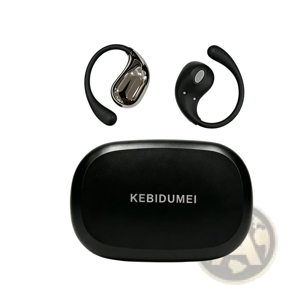 Black and silver kebidumei bluetooth ear hook headphones wireless sports earbuds with matching charging case