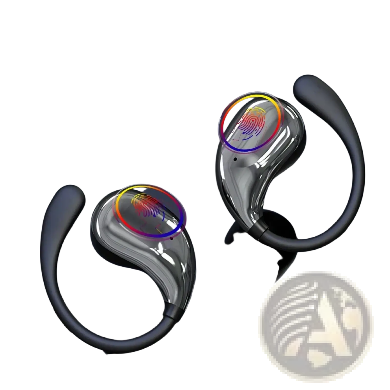 Silver and black bluetooth ear hook headphones wireless sports earbuds with sleek ergonomic design and fingertip touch control