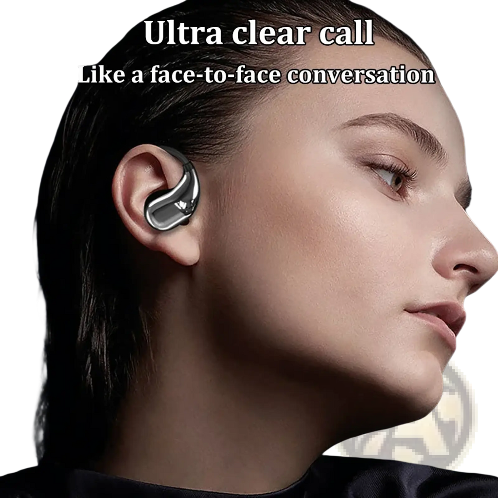 Silver in-ear wireless bluetooth ear hook headphones with sleek ergonomic design for ultra-clear sports calls