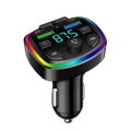 Black bluetooth fm transmitter car charger with dual usb ports rgb led lighting and digital display showing 87.5