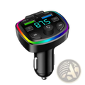 Black bluetooth fm transmitter car charger with dual usb ports rgb led lighting and digital display showing 87.5