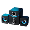 Black bluetooth gaming speaker system with led subwoofer blue led lighting and silver accents for immersive sound